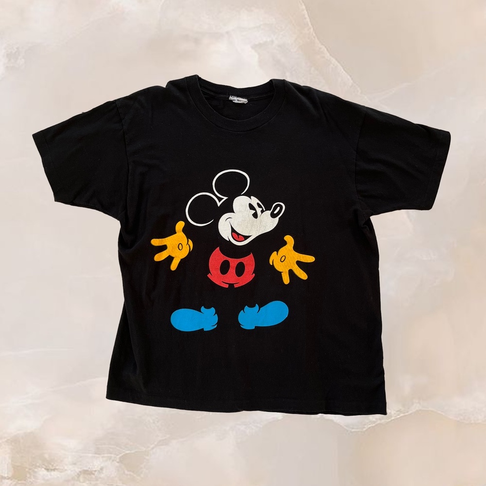 DISNEY Vintage 90s Black Single Stitch Mickey Mouse Graphic Tee T Shirt Size M
